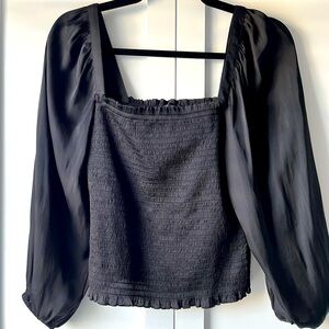 Jcrew Squareneck Smocked Featherweight Satin Top